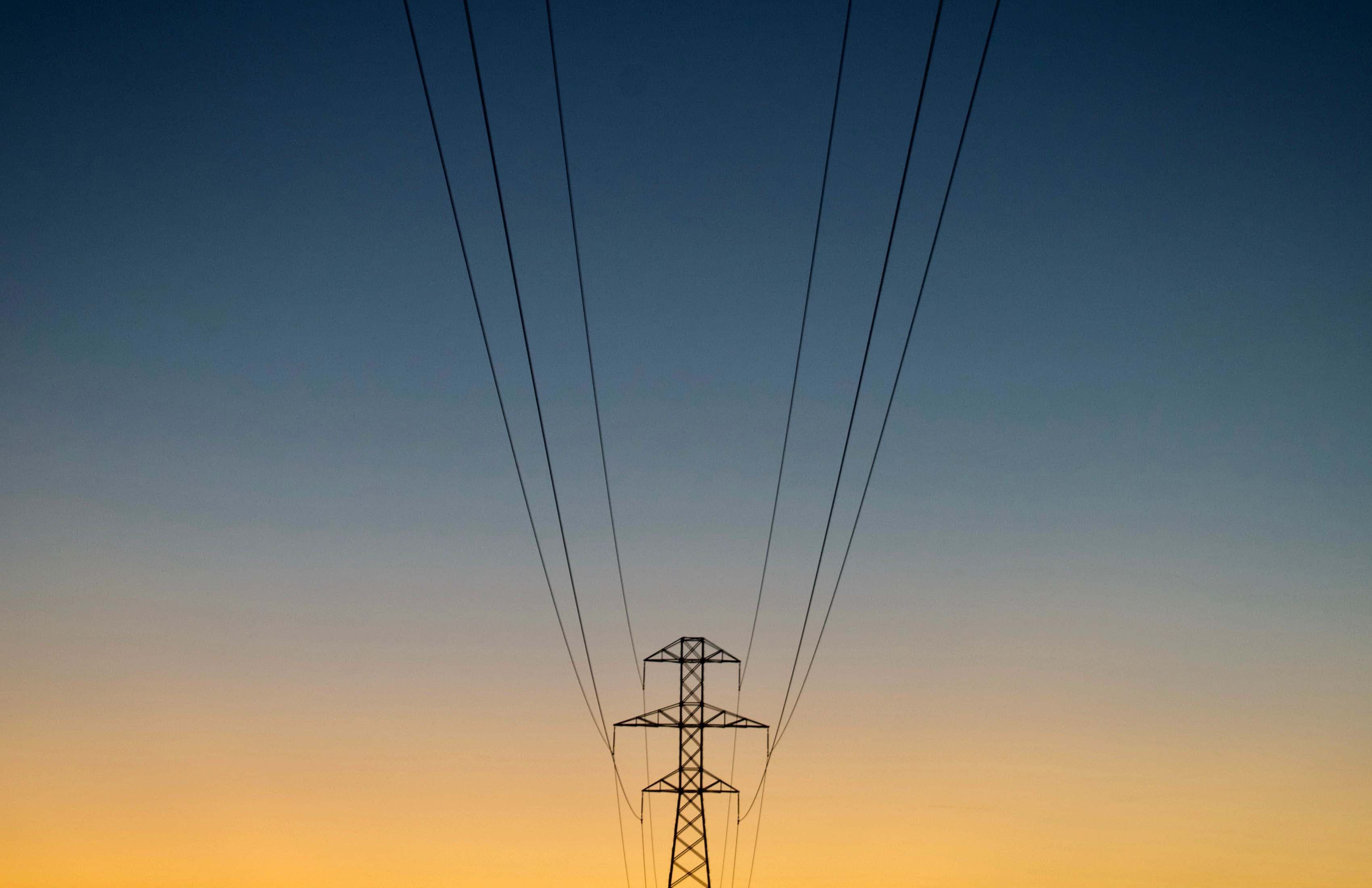 Power tower during sunset